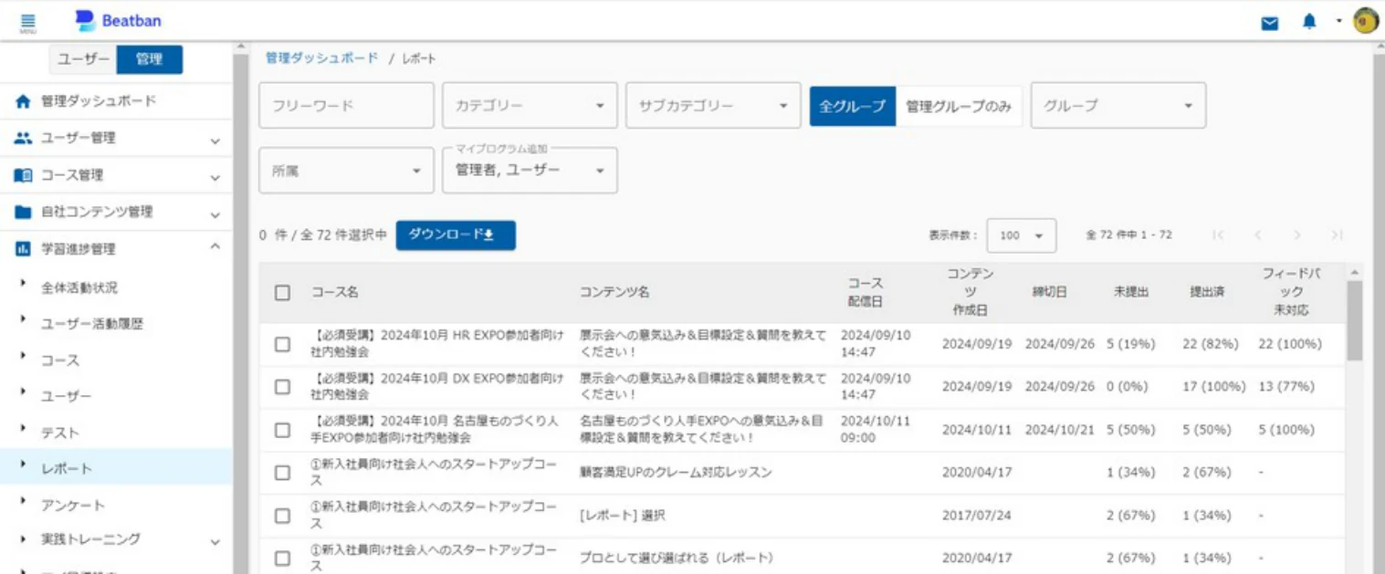 レポートの一覧