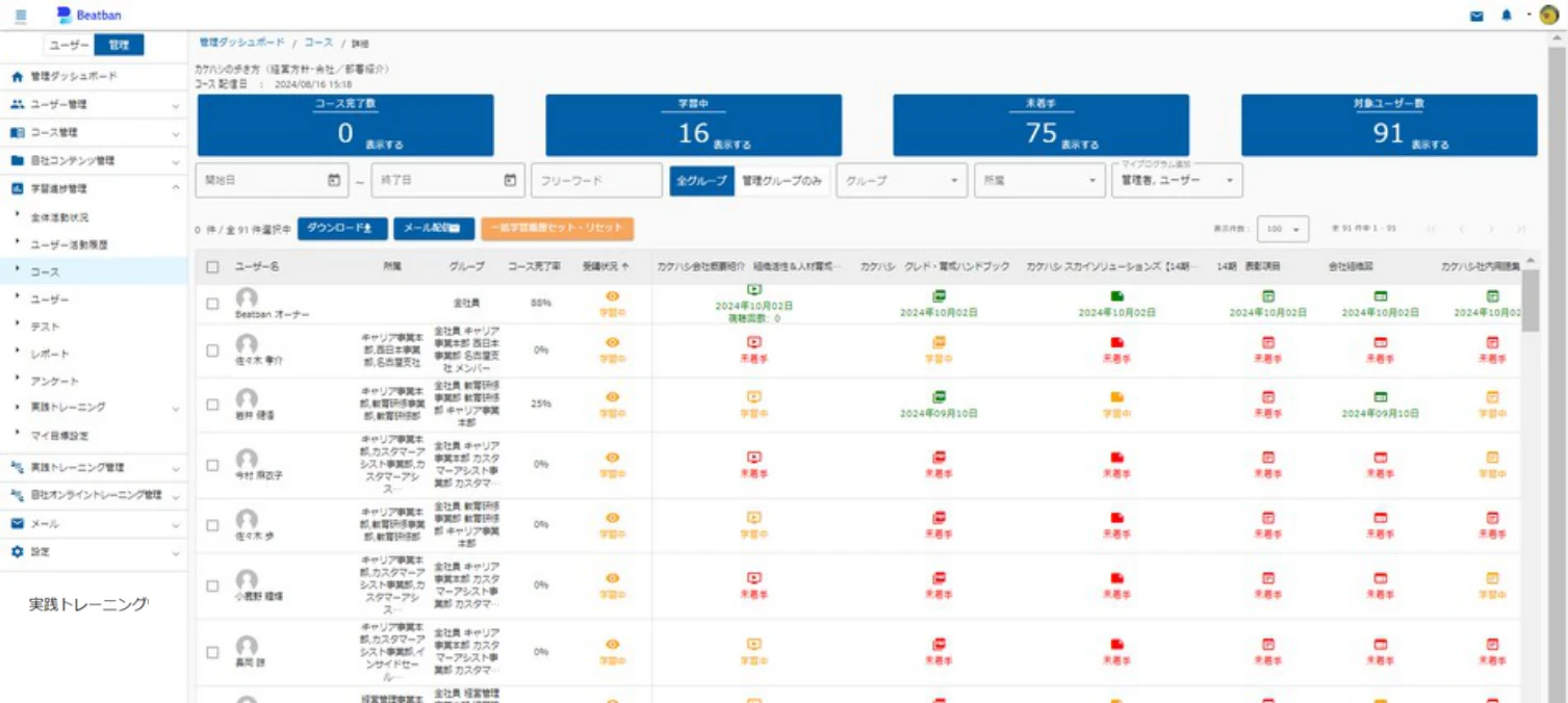 学習進捗管理のコース・ユーザー
