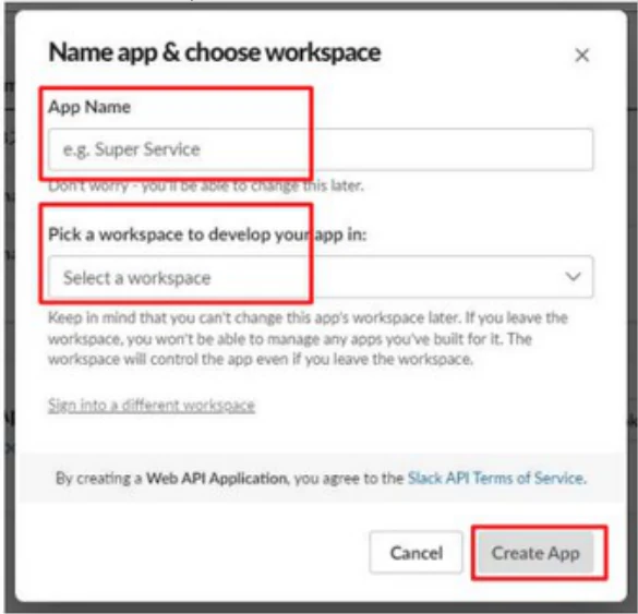 App Nameとワークスペースの入力画面