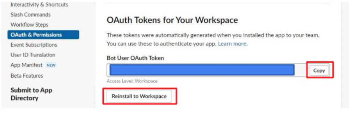 Bot User OAuth Tokenのコピー